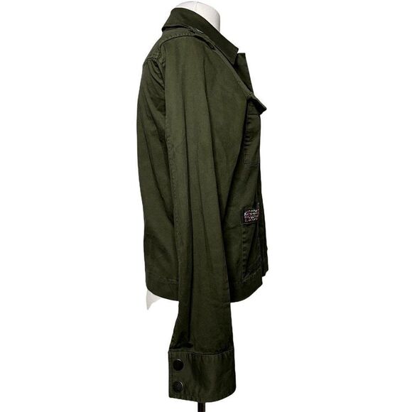 A  New Day Snap Front Military Style Jacket Sz S Beaded Pocket Trim Army Green - Picture 3 of 7